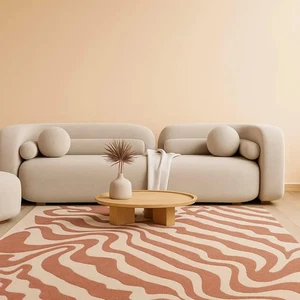 Latest Modern Rug Handmade Luxurious Comfort and Hand Tufted Pinkish-Red & Beige - Picture 1 of 8