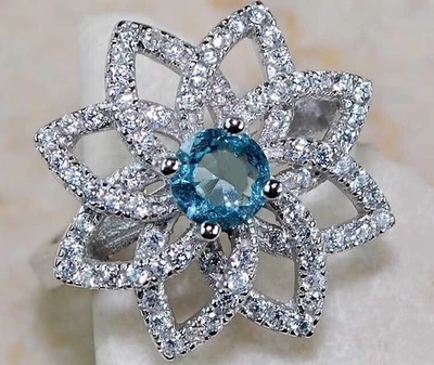 Anillo de joyería de plata esterlina maciza 925 aguamarina y topacio de 1 quilate talla 6 U2-4 Foto 1 de 2