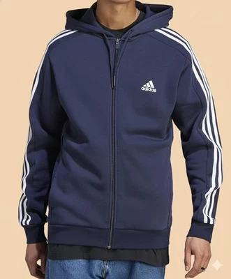 Adidas Essentials Polar 3 Rayas Cremallera Completa Sudadera con Capucha Polar XL Legend Ink NUEVO Foto 1 de 4