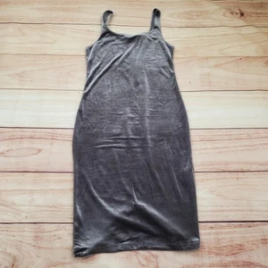 Zara Trafaluc Dress Womens Small Gray Velvet Midi Tank Bodycon 2017 Stretch - Picture 1 of 9