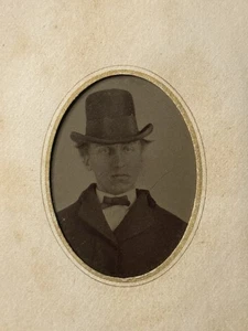 Antique Tintype Photo 1860s Paper Sleeve Dapper Gentleman Bowler Hat - Picture 1 of 3