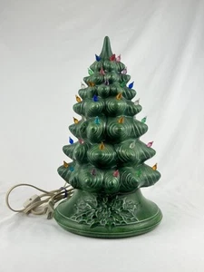 HTF VTG Unique Green Holly Ceramic Christmas Tree w/ Base EUC - Picture 1 of 8