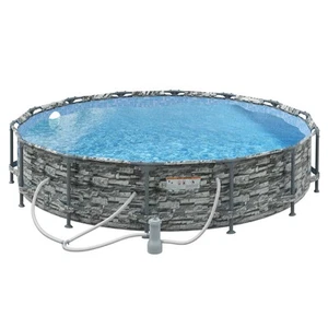 Outsunny 14ft Above Ground Pool with Filter Pump, Steel Frame Pool, Brick - Picture 1 of 11