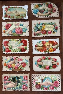 10 Antique Victorian Hidden Message Calling Cards Embossed Diecut #2 Lot - Picture 1 of 7