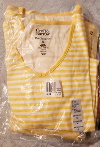 Neu mit Etikett Croft & Barrow klassisches Damen-T-Shirt mit V-Ausschnitt gelb weiß gestreift Gr. XL - Bild 1 von 4