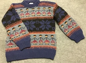 Handknits: 100% Lambs' Wool Multi-Figured Blue Women's Large Sweater - Picture 1 of 3