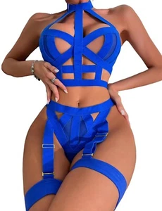 Aranmei Women s Sexy Lingerie Sets 4 Piece Halter Hollow Out Lingerie Sets with - Picture 1 of 1