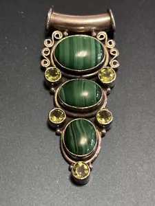 Vintage Large 2 3/8ths Inch 3 Stone Malachite & 5 Stone Peridot Pendant - Picture 1 of 7