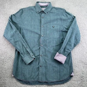 32 Bar Blues Shirt Mens Medium Green Purple Check Flip Cuff Buton Down - Picture 1 of 13