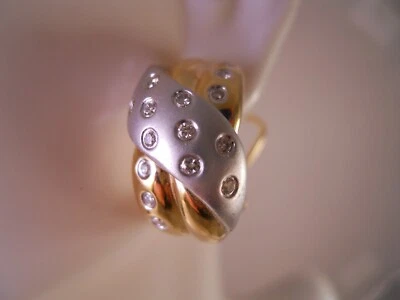 14K YELLOW GOLD WHITE GOLD DIAMOND HALF HOOP OMEGA BACK EARRINGS 10.38G 18MM - Image 1 of 4