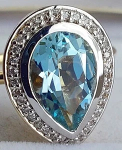 18Ct Gold Pear Cut 2.2Ct Aquamarine Diamond Deco Diana Engagement Ring Size P - Picture 1 of 13