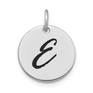 14K White Gold Polished Black Enamel Letter E Initial Disk Charm - Picture 1 of 2