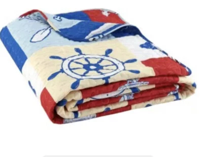 Edredom cobertor azul vermelho colcha quarto náutico completo/rainha leve - Imagem 1 de 4