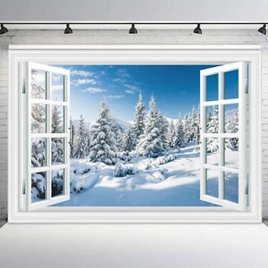 Fondo de vinilo de paisaje natural bosque invierno ventana 10x8 pies - Imagen 1 de 11