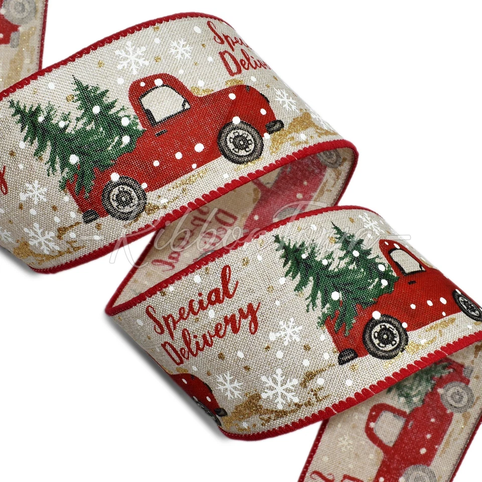 Cinta con cable vintage de Navidad para camión rojo 2,5" de ancho x 10 yardas Foto 1 de 1