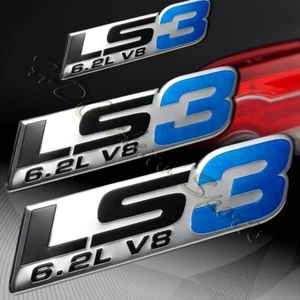 2 x LS3/6.2L/V8 Bumper/Trunk/Engine/Hood BL Aluminum Sticker Decal Emblem Badge - Picture 1 of 4