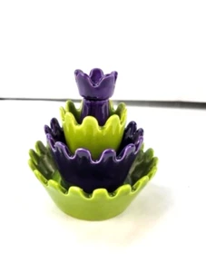 Vtg NESTING BOWLS Green Blue Finger Trinket Ashtray Candy Dish Pull Pinch Small - Picture 1 of 8