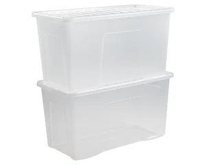 2 x 110 Litres Clear Plastic Storage Box With Lid Extra Large Home Office - UK - Picture 1 of 15