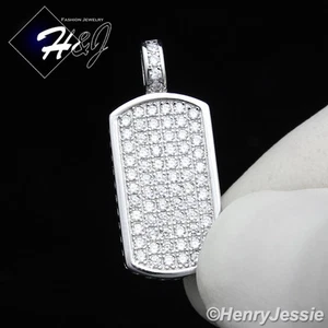 MEN WOMEN SOLID 925 STERLING SILVER ICY BLING CZ SMALL DOG TAG PENDANT*SP56 - Picture 1 of 5