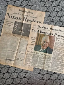 Nixon Resigns Detroit Free  Press Michigan from August 9, 1974 Newspaper - Picture 1 of 4