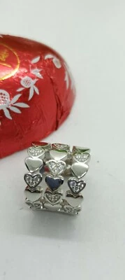 ORECCHINO EARCUFF CUORI  ARGENTO RODIATO ZIRCONI BIANCHI LARGO MM 12  - Immagine 1 di 4