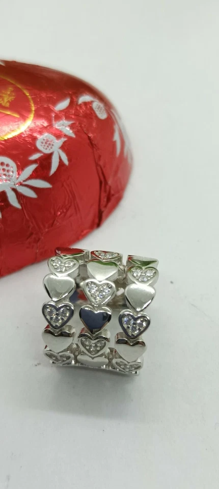 ORECCHINO EARCUFF CUORI  ARGENTO RODIATO ZIRCONI BIANCHI LARGO MM 12  - Immagine 1 di 4