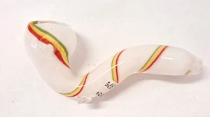 Glass Handpipe Sherlock Smoking Tobacco 5" Left Carb White Rasta - Picture 1 of 4