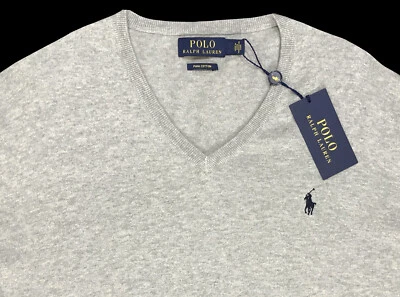 Suéter de algodón Pima gris jaspeado con cuello en V XL POLO RALPH LAUREN PARA HOMBRE NUEVO CON ETIQUETAS ¡NUEVO! Foto 1 de 4