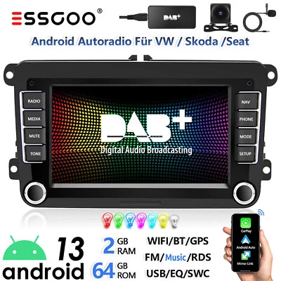 DAB+ 2+64GB Android Autoradio Carplay GPS Für VW Golf 5 6 Polo 6R Touran Tiguan - Bild 1 von 4