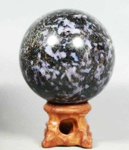 302g POLISHED GREENISH GABBRO CRYSTAL SPHERE Ball w/ROSEWOOD STAND-MADAGASCAR - Picture 1 of 11