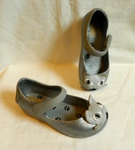 Girls size 9 Silver Gray Glitter Cat Mini Melissa Jelly Shoes - Picture 1 of 8
