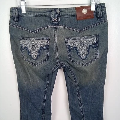 Jeans de mezclilla antiguos para mujer talla 28 azul bordado tiro bajo vaquera rodeo occidental Foto 1 de 4