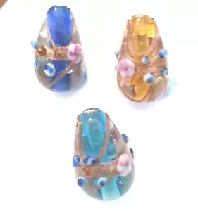 Hand Crafted Teardrop shaped Lampwork beads in three colours. 2cm Long 2mm hole - Picture 1 of 8