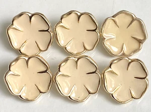 Lot of 6 Vintage 21.5mm Flower Buttons - Light Beige Enamel Silver Metal - Picture 1 of 12