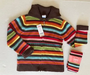 NWT Gymboree Cupcake Cutie Sz 5 Brown Stripe Zip Cardigan Sweater & Tights - Picture 1 of 1