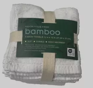 NWT Rayon Made From Bamboo 4 Wash Towels Soft Durable Highly Absorbent White - Picture 1 of 3