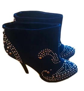 ZARA BLACK BOOTS FAUX SUEDE LEATHER STUDDED ANKLE BOOTS SHOES HEELS eur 40 new - Picture 1 of 15