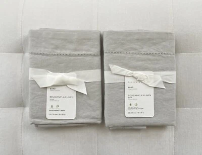 Pottery Barn БЕЛЬГИЙСКОЕ ЛЬНЯНОЕ БЕЛЬЕ Евро Накидки ~ Комплект из Двух ~ Мягкий Серый Новый с Ярлыками - Изображение 1 из 2