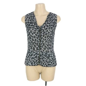Cue Women's Top Size 8 Blouse Leopard Animal Print Grey Black Sleeveless V neck - Picture 1 of 8