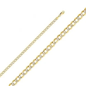 14k Cuban Link White Pave Gold Chain Necklace Italy Curb Two Tone 4.3mm Cadena - Picture 1 of 1