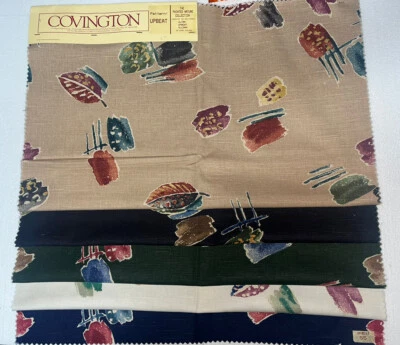 Vtg Covington Fabrics Upbeat 5 pc Cotton Linen Remnants Samples Craft Fabric 25" - Image 1 of 4