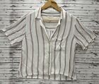 American Eagle Women Button Down Shirt  X Small Striped Blue Coral Short Sleeve