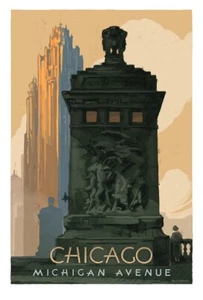 Michigan Avenue, Chicago 'Travel Poster' fine art giclée print - signed - 12x16 - Picture 1 of 10