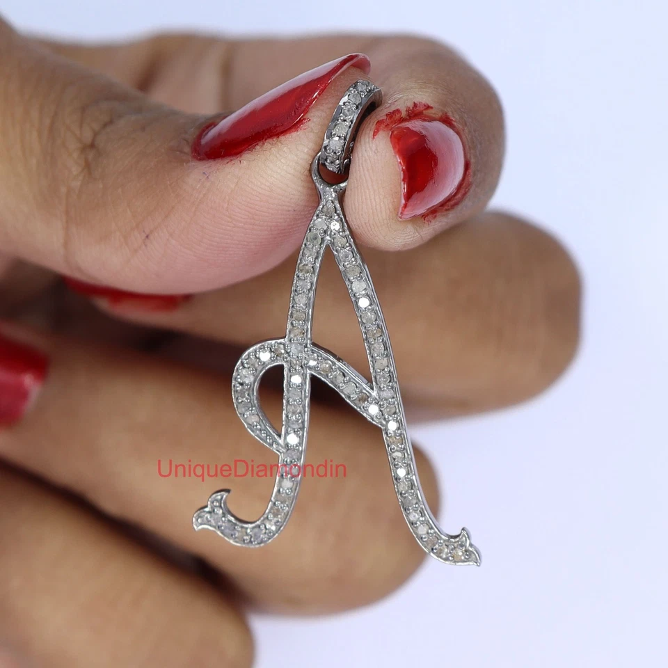 Letter A Natural Diamond pendant 925 Sterling Silver Handmade Pendant Jewelry - Image 1 of 4