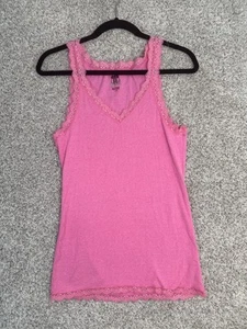 Vintage pink lace tank top cami large y2k v-neck barbie preppy route 66 fairy - Picture 1 of 7