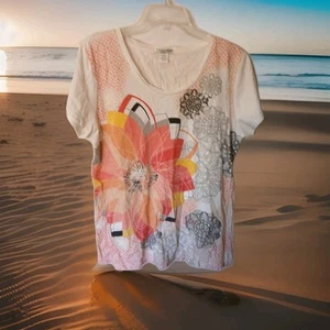 HANNAH Sport Women's Short Sleeve, Round Neck, Multicolor Print Shirt Size Large - Picture 1 of 7
