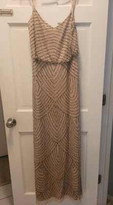 Adrianna Papell  Sparkly long dress size 14 beige color - Image 1 of 4