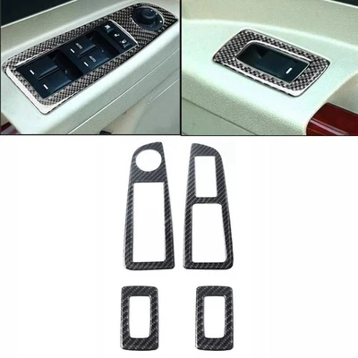 Cubierta de moldura de panel de interruptor de elevación de ventana de fibra de carbono 4 piezas para Chrysler 300 2004-2009 Foto 1 de 4