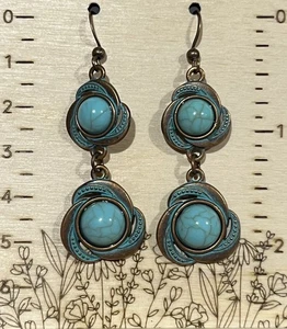 Indigenous Made Metal Blue Bronze Alloy Dangle Earrings Stocking Stuffer Gift N - Picture 1 of 1