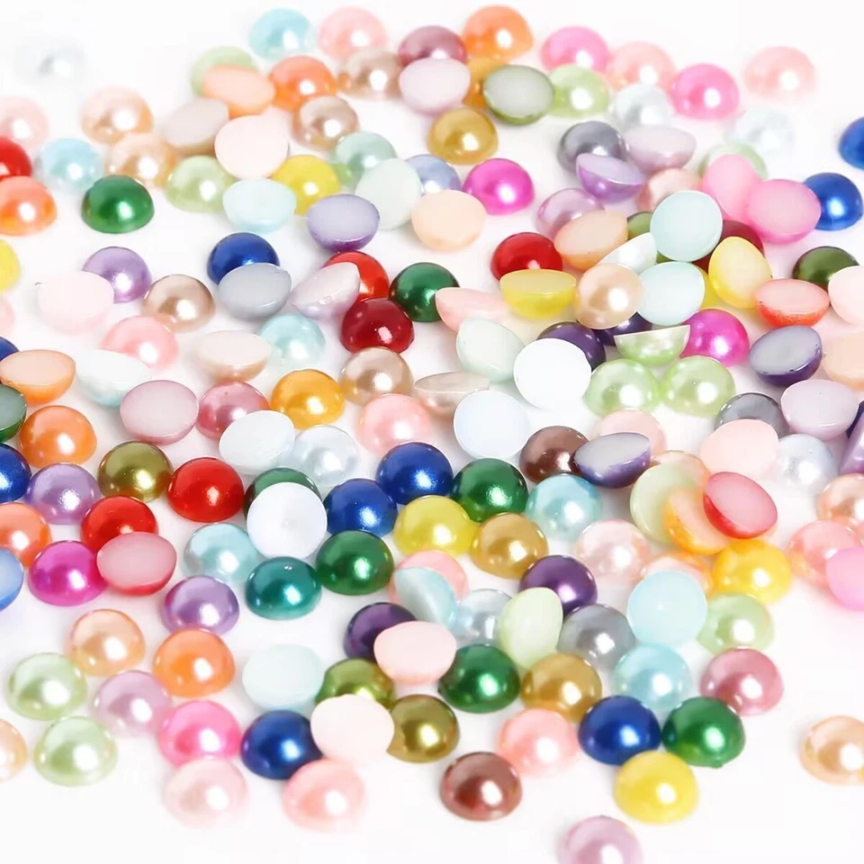 200 Mixed Color Acrylic FlatBack Half Pearl Bead Flat Back 10mm Scrapbook Craft - Image 1 of 4